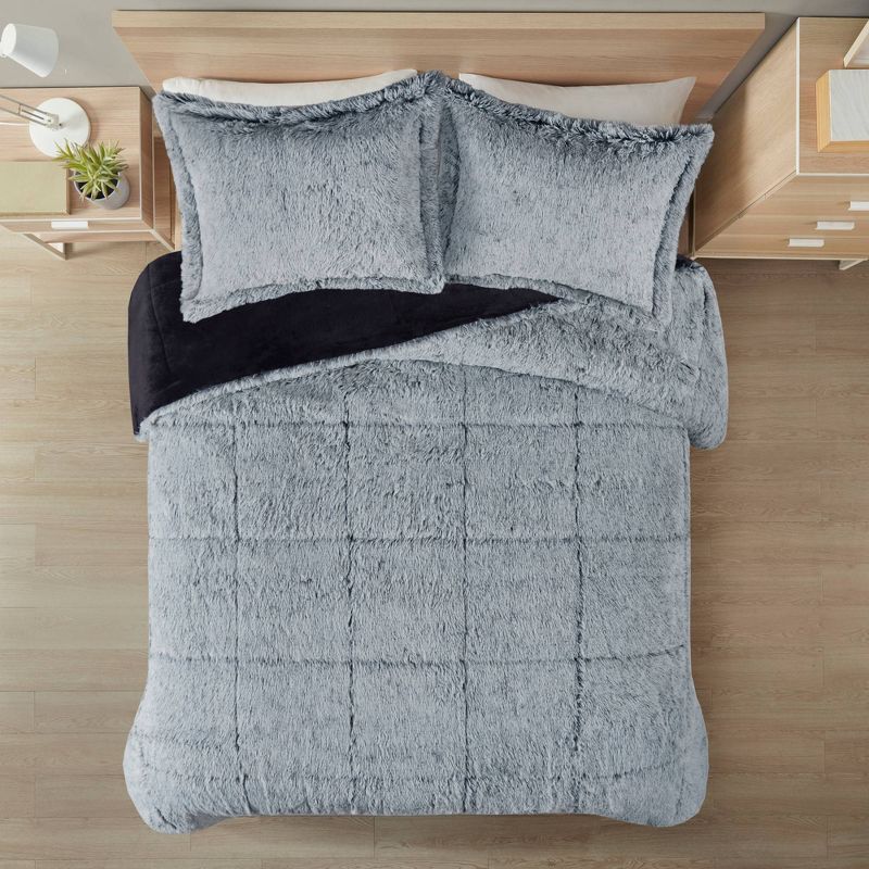  Intelligent Design Leena Shaggy Long Faux Fur Comforter Mini Set, 1 of 17