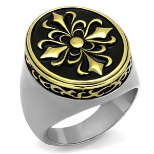 Slickblue Men’s Celtic Ring, Gold and Black Floral Motif, Oval Top Stainless Steel Band, Size 8–13 - 1 of 4
