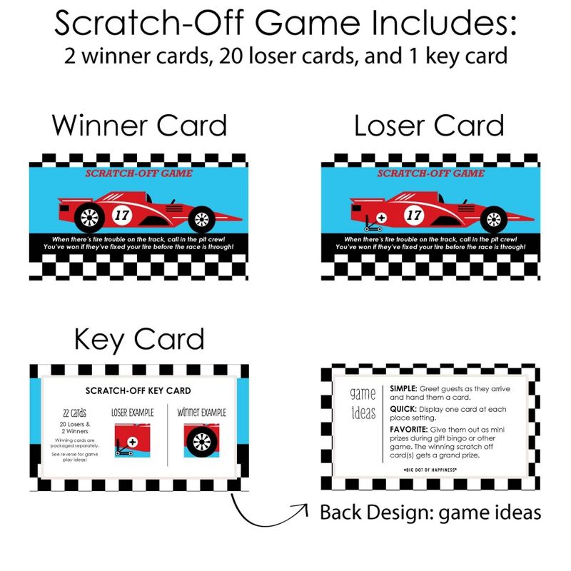 Big Dot of Happiness Let's Go Racing - Racecar - Baby Shower or Race Car Birthday Party Game Scratch Off Cards - 22 Count, 5 of 7