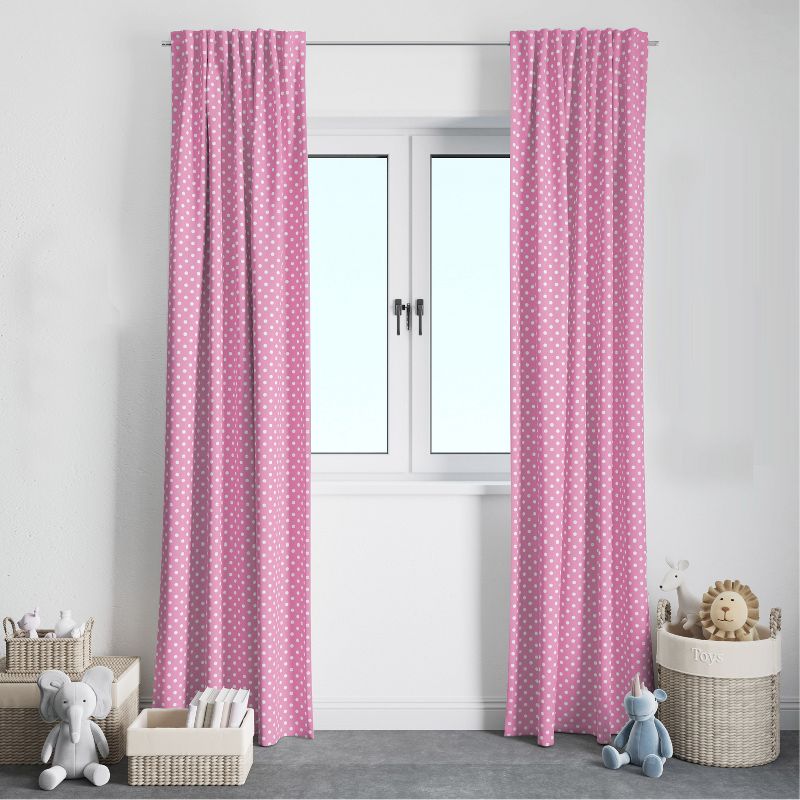 Bacati - Pin Dots Pink Cotton Printed Single Window Curtain Panel, 2 of 5
