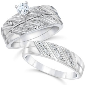 Pompeii3 1/3ct His & Hers Diamond Trio Engagement Wedding Ring Set 10K White Gold - 1 of 3