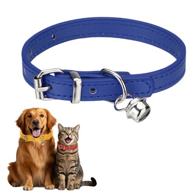 Unique Bargains Dog Collar with Bell Adjustable Buckle PU Leather Dog Collars