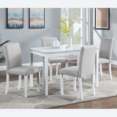 NicBex Dining Table Set for 6 Morden Kitchen Table with MDF Tabletop, Crystal Decoration and 4 PU Chairs for Dining Room