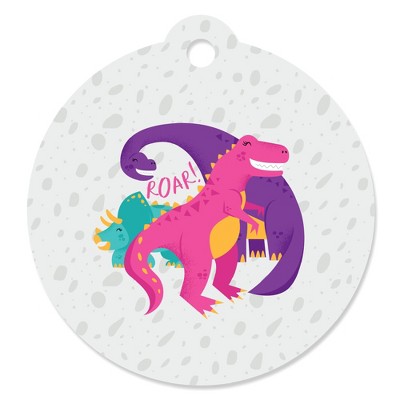 Big Dot of Happiness Roar Dinosaur Girl - Dino Mite T-Rex Baby Shower or Birthday Party Favor Gift Tags (Set of 20)