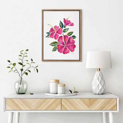 Fuchsia Hibiscus Bloom Canvas Wall Art with Gold Frame, 18x24