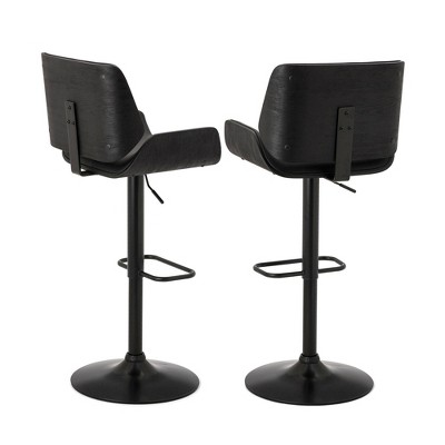 Black Adjustable Height Swivel Bar Stools with Leather and Metal