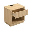 Sapphtopaz Modern Nightstand with Groove Drawer & Open Shelf Bedside Table with Outlet & USB Port Night Stand for Bedroom, Living Room, Natural - 3 of 4