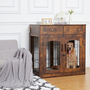 Dog Crate Furniture with Drawers - Wooden Dog Kennel Furniture for Large Breed, End Table Wood Dog House for Indoor Use, for Small Medium Large Dog - 1 of 4