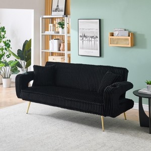 ATJafurn The Straight-Row Corduroy Sofa with Throw Pillows, Featuring a Minimalist Style for Living Room and Study - 1 of 4