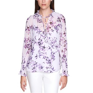 Calvin Klein Womens Floral Print Peasant Blouse - 1 of 1