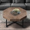 Octagonal Coffee Table, Vintage Patchwork Wood Side Table, Farmhouse Sofa Table with Cross Metal Legs for Living Room, Reception Room - 3 of 4