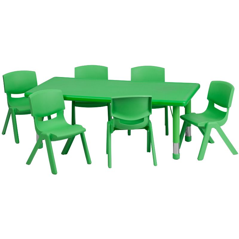 Flash Furniture 24"W x 48"L Rectangular Plastic Height Adjustable Activity Table Set with 6 Chairs, 1 of 10