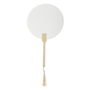 Unique Bargains Portable Double-Sided Long Handle Round Xuan Paper Folding Fan 1Pc - 1 of 4