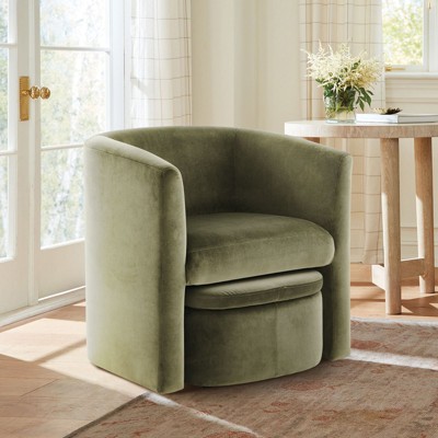 Barrel Chair with Storage Ottoman Set    Green