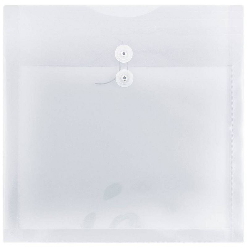 JAM Paper 13&#39;&#39; x 13&#39;&#39; 12pk Clear Plastic Envelopes - Button & String Tie, Expandable, Filing Accessories, 1 of 7