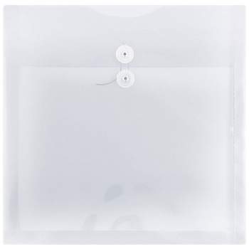 JAM Paper 13'' x 13'' 12pk Clear Plastic Envelopes - Button & String Tie, Expandable, Filing Accessories
