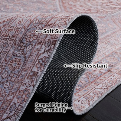 Gray and Rust Hand-Knotted Washable Synthetic Area Rug