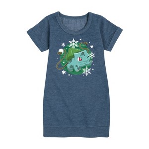 - Pokémon - Bulba Pattern Graphic Short Sleeve Fleece Dress - 1 of 4