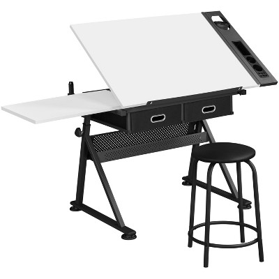 Yaheetech Adjustable Drafting Table & Stool Set Black