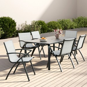 Patio Dining Chairs Set of 6, Outdoor Stackable Chairs with Metal Frame and Backrest, All Weather Breathable Patio Lawn Chair for Garden and Backyard - 1 of 4