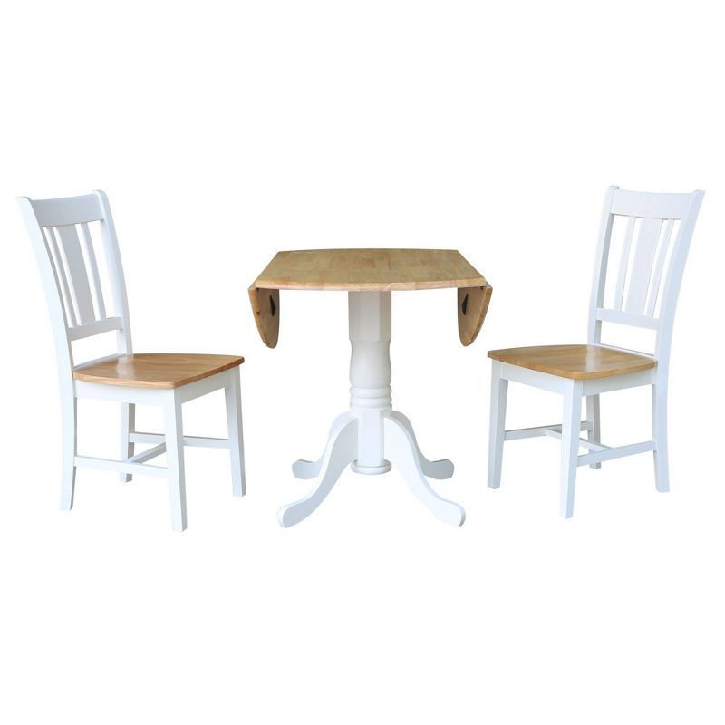 42&#34; Drop Leaf Dining Table Set with 2 San Remo Splat Back Chairs White/Natural - International Concepts, 4 of 11