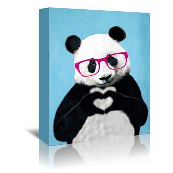 Americanflat Animal Modern Panda With Finger Heart Blue By Coco De Paris Canvas
