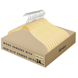 BP4U Slim Birch Wood Hangers with Non-Slip Rubber Strips, Heavy-Duty Dress Hangers with 360° Swivel Hook, Space-Saving for Shirts, Suits & Sweaters - 1 of 4
