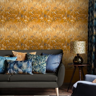 Golden Yellow and Soft Gold Meadow Grasscloth Wallpaper Roll