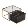 Modern 2 Pieces Black Square Nesting Coffee Table with Drawers & Electroplated gold legs in 27.6'' - 4 of 4