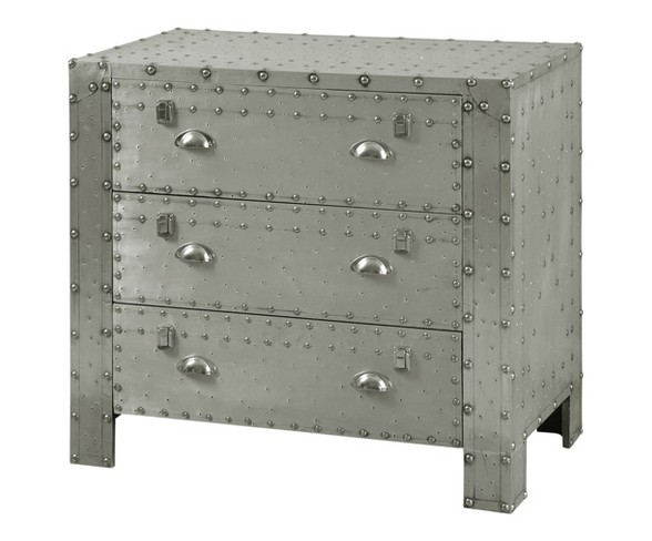Industrial 3 Drawer Aluminum Chest with Chrome Rivet - Silver - Stylecraft