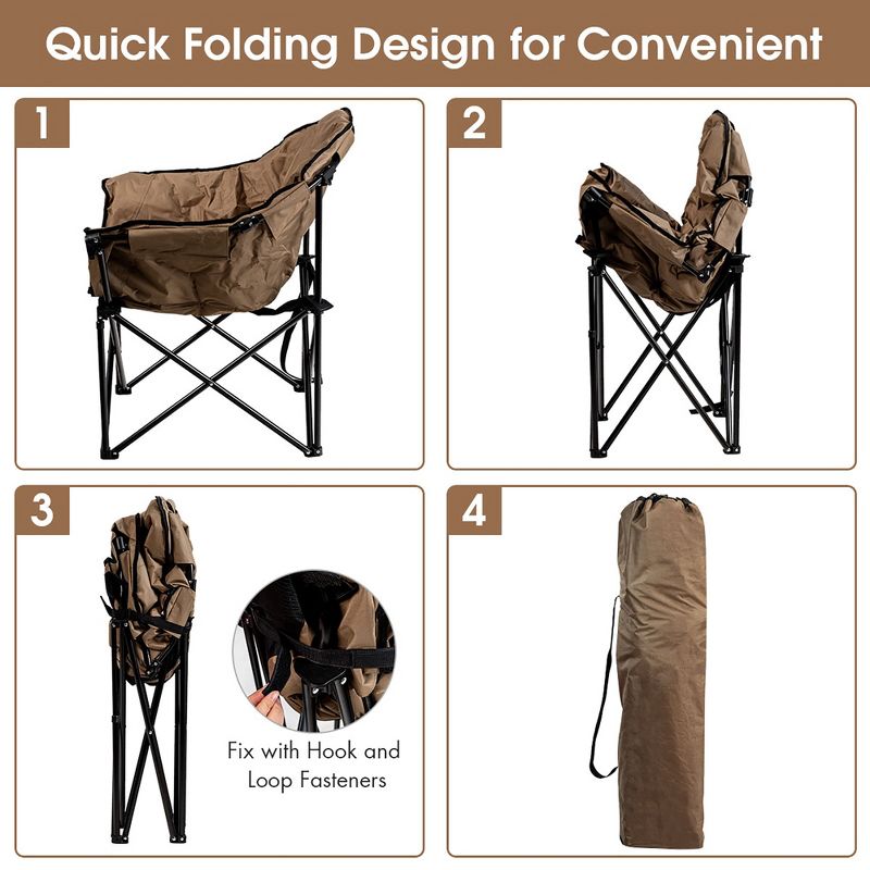 Costway Folding Camping Moon Padded Chair with Carry Bag Cup Holder Portable Navy\ Brown\Grey, 4 of 8