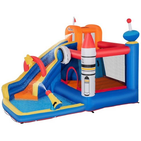 Outsunny 5-in-1 Water Inflatable Bounce House Space Theme Water Park Includes Slide Trampoline Cannon Climbing Wall With Carry Bag : Target