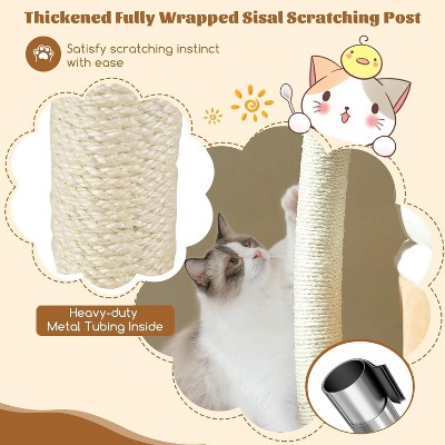 33 Inch Beige and White Sisal Cat Tree with Faux Mink Perches