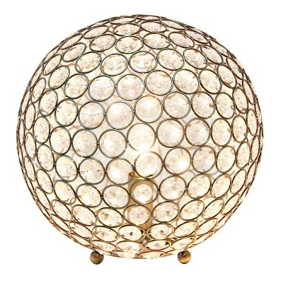 10" Antique Brass Crystal Round Orb Table Lamp