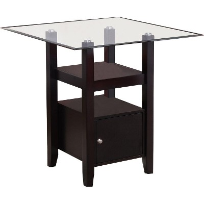 Kings Brand Furniture - Cappuccino Finish/Glass Top Counter Height Dining Table with Storage