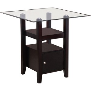 Kings Brand Furniture - Cappuccino Finish/Glass Top Counter Height Dining Table with Storage - 1 of 2