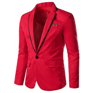 Cloudstyle Men's Casual Slim Fit Suit Jacket one Button Business Daily Black Blazer - 1 of 4
