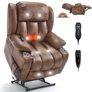 MAYEERTY Power Lift Recliner Chair, Chenille Heavy Duty Massage Chair with 8-Point Vibration Massage and Lumbar Heating, Dual Cup Holders, Brown - 1 of 4