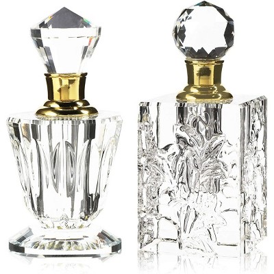 Okuna Outpost 2 Pack Crystal Perfume Bottle Set, Vintage Style, Empty Refillable Travel Size