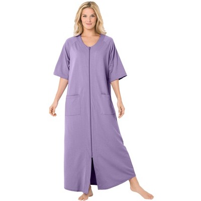 Dreams & Co. Plus Size Long French Terry Zip-Front Robe