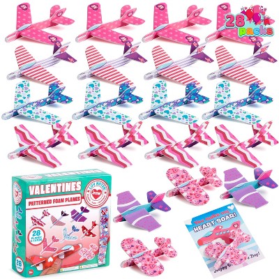 Joyfy 28 Packs Valentines Day Foam Airplanes With Cards  for School Class Exchange Toys Gifts Kid's Gift