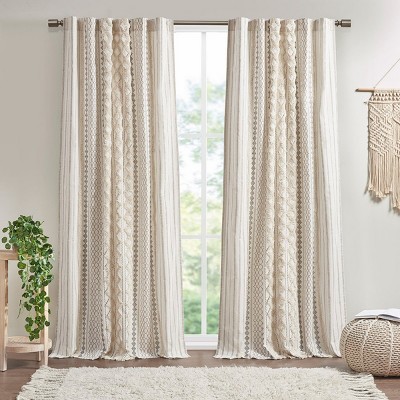 ChicFurnit Curtain Panel Printed Cotton with Chenille Stripe and Lining for Living Room, Multicolored, 84"*50"*0.13"