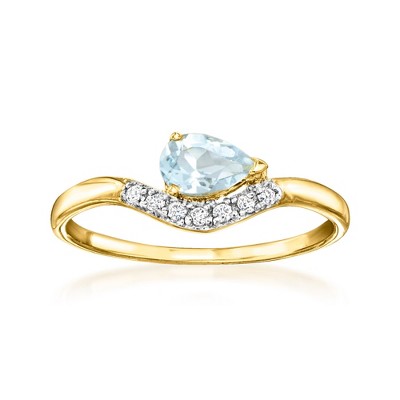 Ross-Simons 0.30 Carat Aquamarine Curved Ring With Lab-Grown Diamonds in 18kt Gold Over Sterling