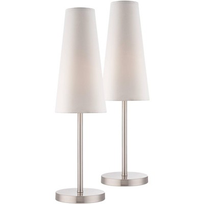 360 Lighting Modern Table Lamps Set of 2 Brushed Steel White Cone Shade for Living Room Family Bedroom Bedside Nightstand Office