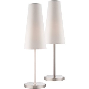 360 Lighting Snippet 26" High Modern Accent Table Lamps Set of 2 Silver Brushed Nickel Finish Metal White Shade Living Room Bedroom Bedside Nightstand - 1 of 3