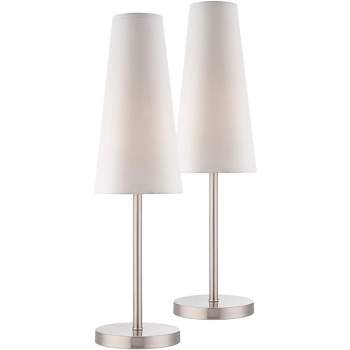 360 Lighting Snippet 26" High Modern Accent Table Lamps Set of 2 Silver Brushed Nickel Finish Metal White Shade Living Room Bedroom Bedside Nightstand