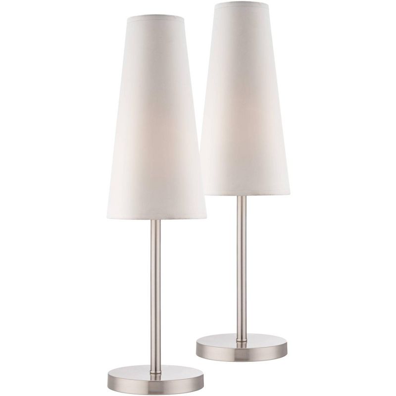 360 Lighting Snippet 26" High Modern Accent Table Lamps Set of 2 Silver Brushed Nickel Finish Metal White Shade Living Room Bedroom Bedside Nightstand, 1 of 4