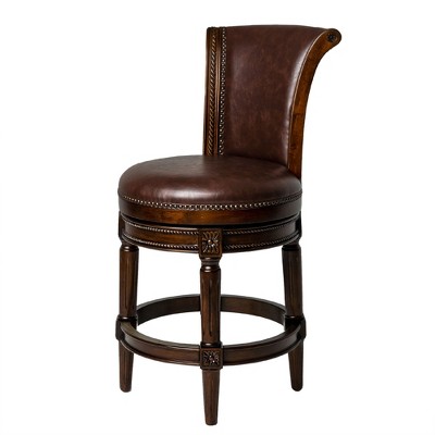 Maven Lane Pullman Wooden Swivel Kitchen Stool with Vegan Leather Upholstery