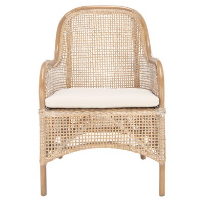 Charlie Rattan Accent Chair with Cushion Gray/White - Safavieh