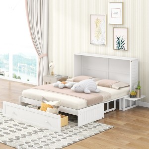 TIRAMISUBEST Queen Size Mobile Murphy Bed with a Large Drawer and Little Shelves on Each Side, Folding Murphy Cabinet Bed, Space Saving Design - 1 of 4